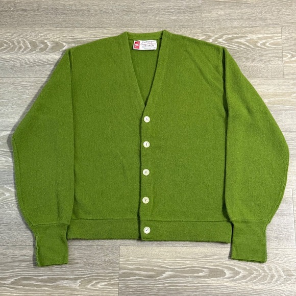 Vintage 60s 70s Puritan Gary Player Cardigan Green Acrylic Knit Golf Small - Picture 1 of 6